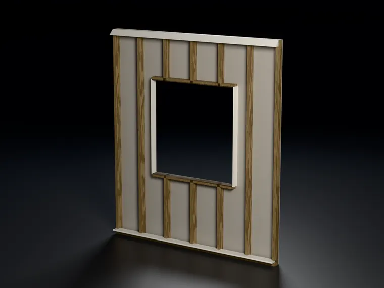 Orditura di parete in legno con vano finestra