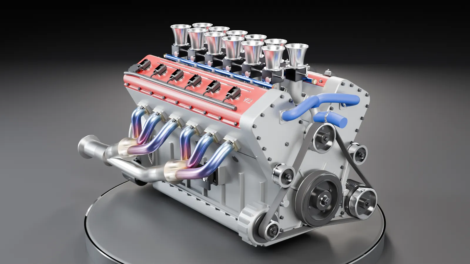 Motore V12 animato con spaccato